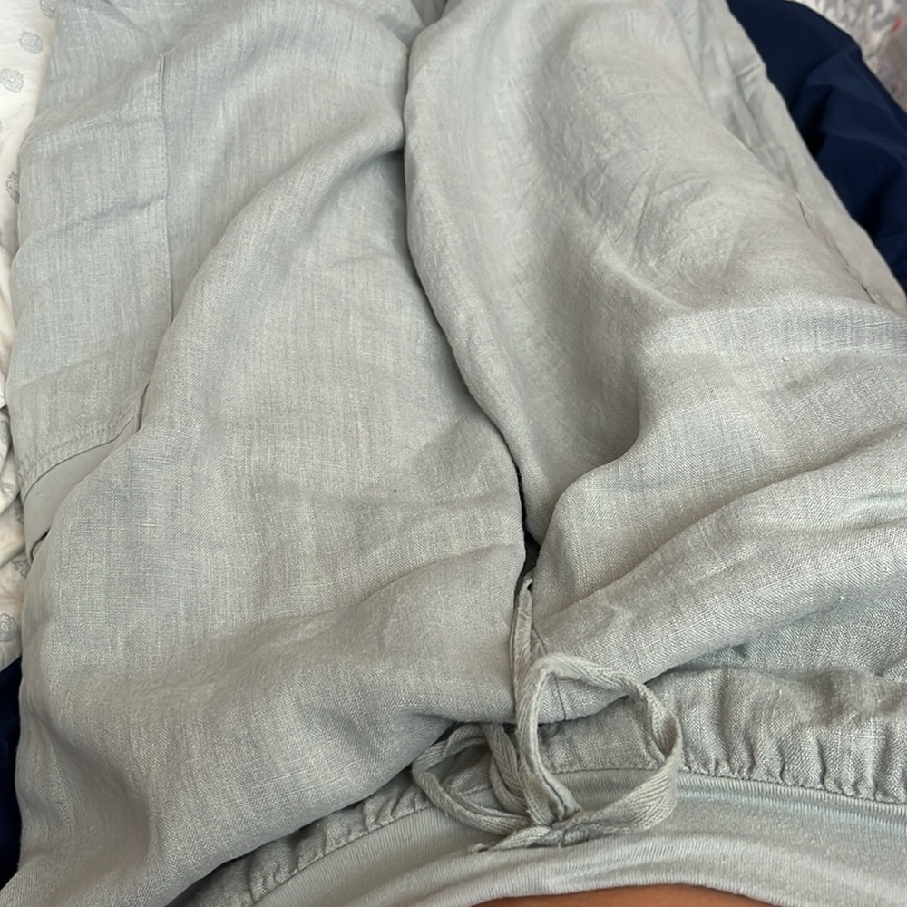 Flax pale aqua linen cropped wide leg pants - Picture 4 of 4